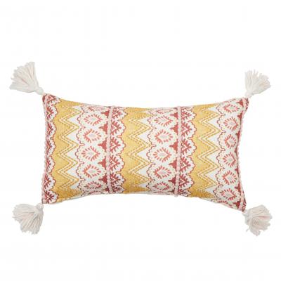 Logan & Mason Chelsea Ochre Multi Printed And Embellished Cotton Decorator Cushion 35x60 | Ochre Multi